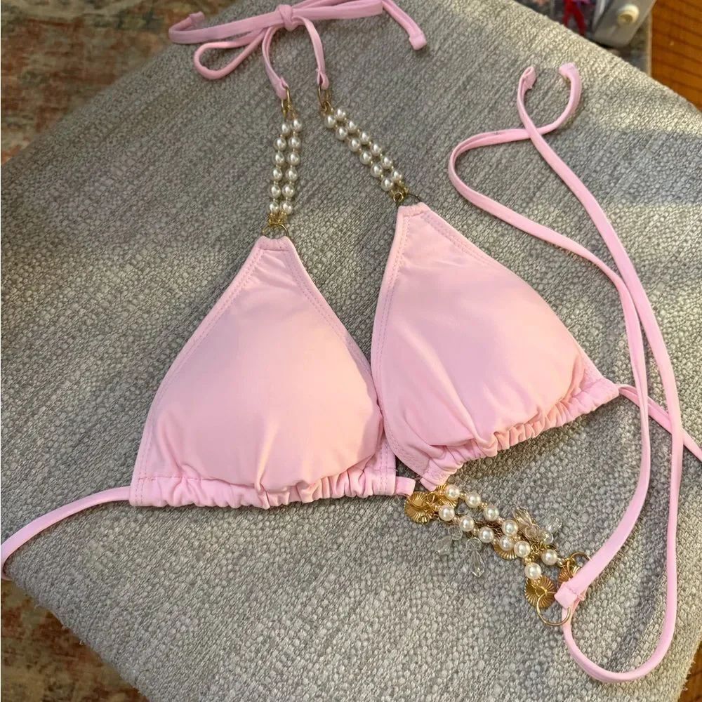 Pink Bikini Top with Pearl and charm Accents size M